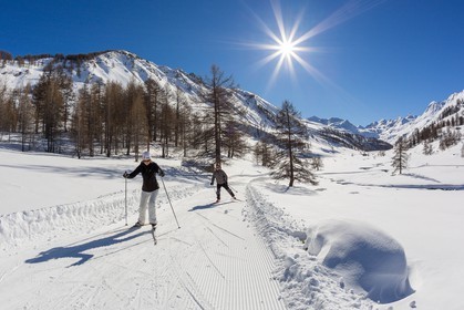 Larche, col de Larche, ski de fond dans le vallon du Lauzanier