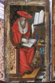 Embrun, Cathédrale Notre-Dame du Réal, musée d'art sacré, peinture sur bois Saint-Jérôme