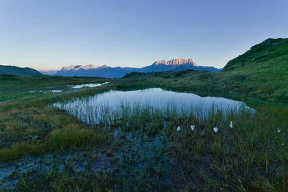 Réserve naturelle de Carlaveyron, col de Bellachat, mare, tourbière, gouille et les Fiz