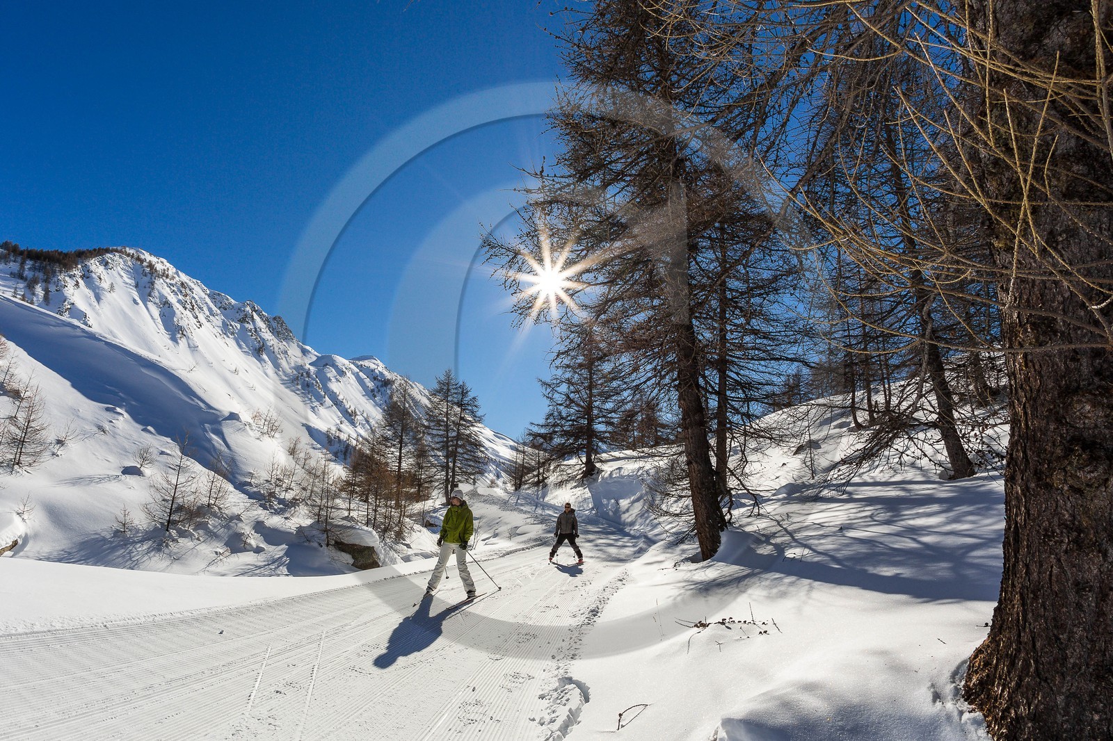 Larche, col de Larche, ski de fond dans le vallon du Lauzanier