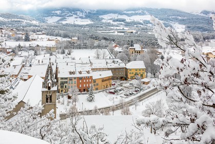 Jausiers, vue du Clocher, église Saint-Nicolas de Myre vue du Clocher du chemin du Chastel