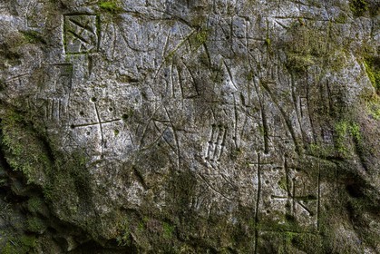 ENS de l'Isère, Plateau de la Molière et du Sornin, Le Puits aux Ecritures, gravures rupestres