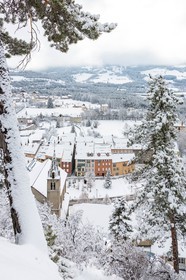 Jausiers, vue du Clocher, église Saint-Nicolas de Myre vue du Clocher du chemin du Chastel