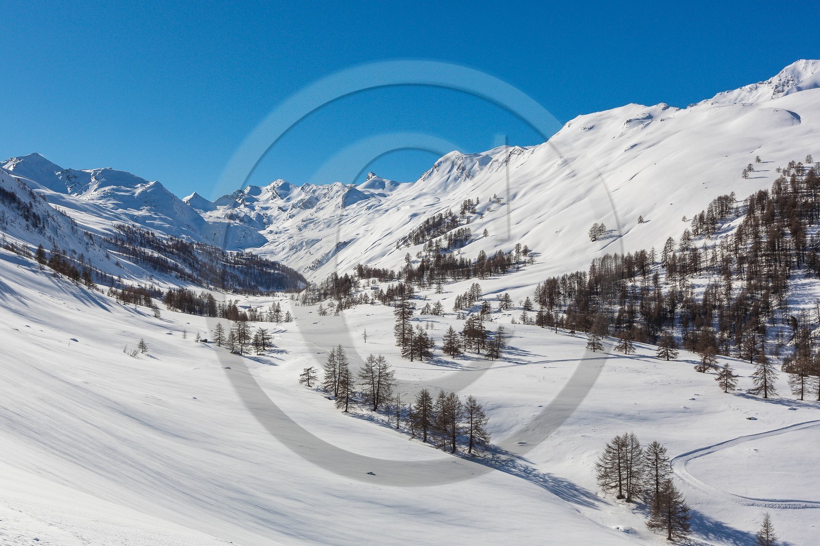 Larche, col de Larche, ski de fond dans le vallon du Lauzanier