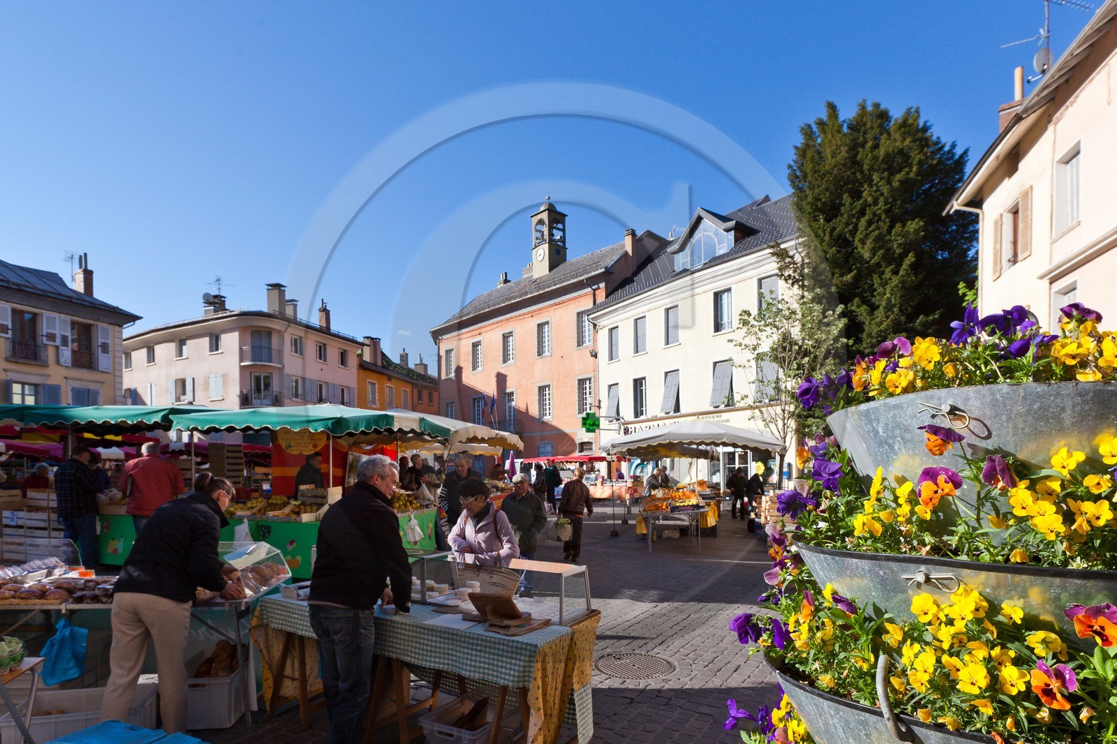 Embrun, la place de la mairie, le marché.